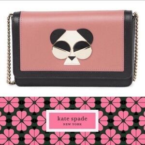 Kate‎ Spade Gentle Panda Crossbody Leather Wallet Bag, Pink/Black, NWT